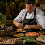 Chef prepara pratos da gastronomia do Amapá com ingredientes amazônicos em cozinha profissional