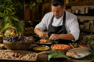 Chef prepara pratos da gastronomia do Amapá com ingredientes amazônicos em cozinha profissional